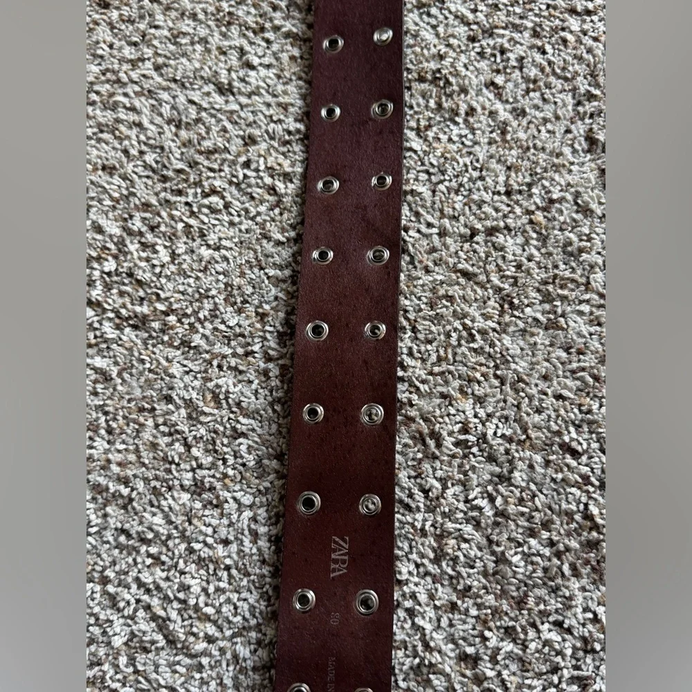 Zara‎ LEATHER HEARTS AND FLOWERS BELT Dark Brown Belt with Silver Details